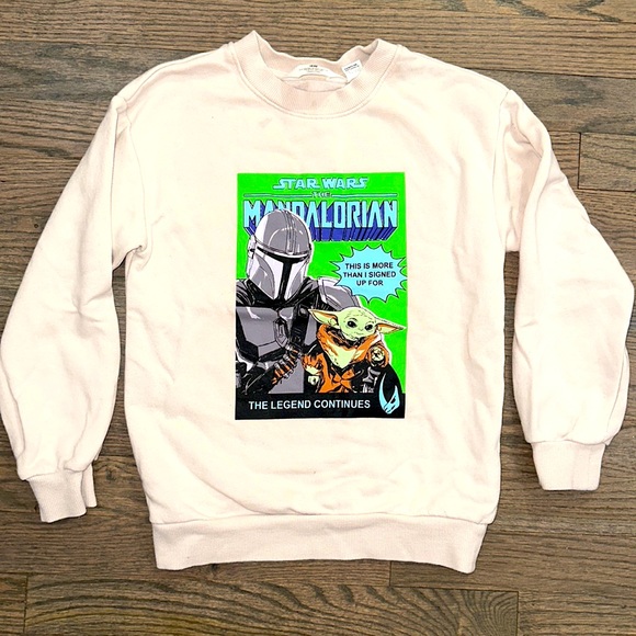 H&M Boys Star Wars Mandalorian Yoda Colorful Fun Beige Sweatshirt 6-7 - Picture 2 of 5
